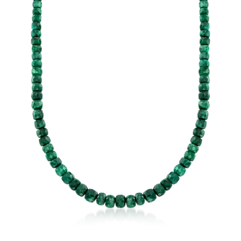 Emerald green bead necklace with round faceted beads