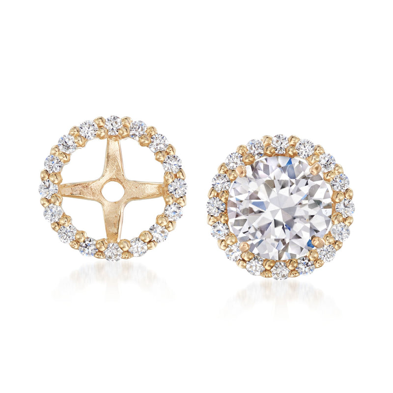 14kt yellow gold CZ earring jacket with round halo and star center
