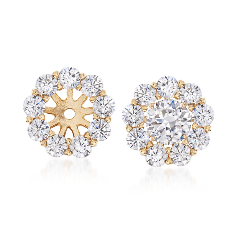 Round CZ earring jackets in 14kt yellow gold with sparkling clear stone border