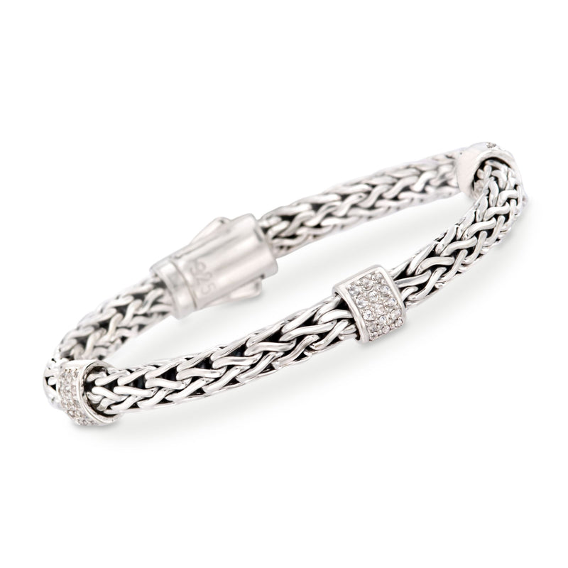 Phillip Gavriel woven station bracelet with white sapphire accents in sterling silver