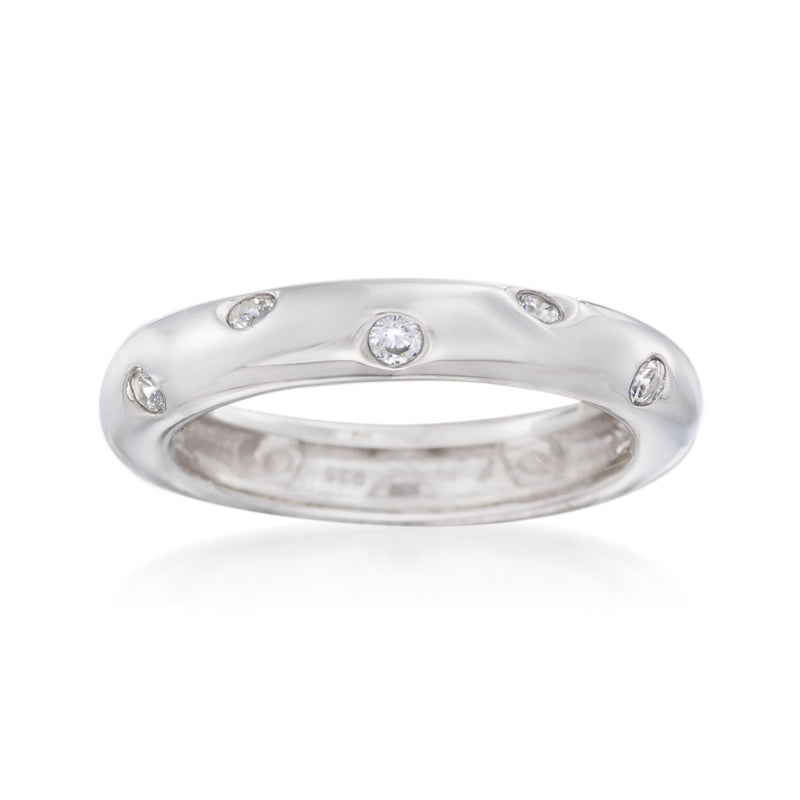 Sterling silver CZ ring with round clear stones on an oval open band