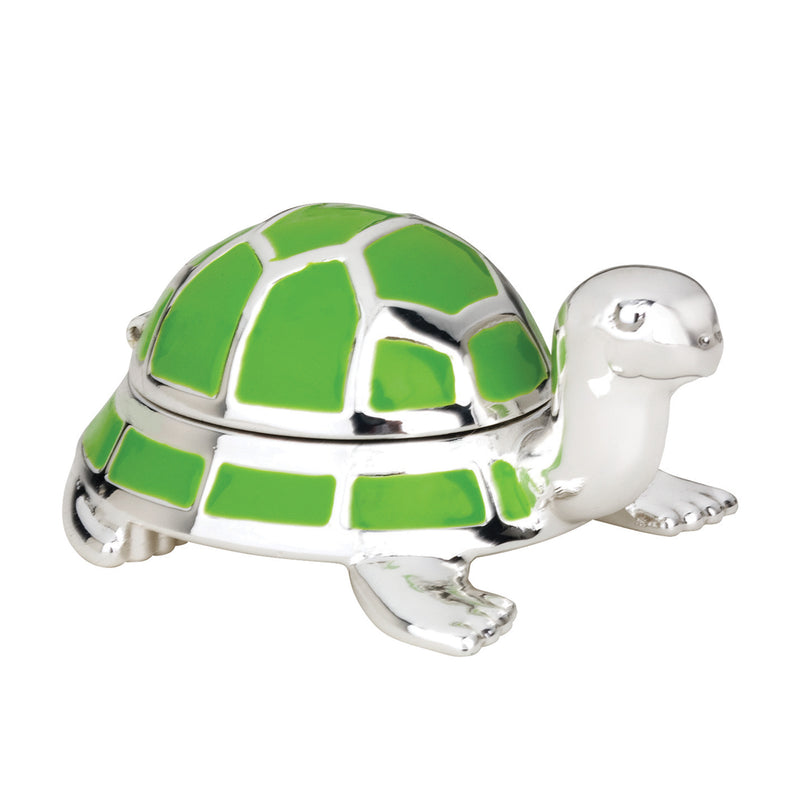Silver-tone enamel turtle tooth fairy box with hinged shell