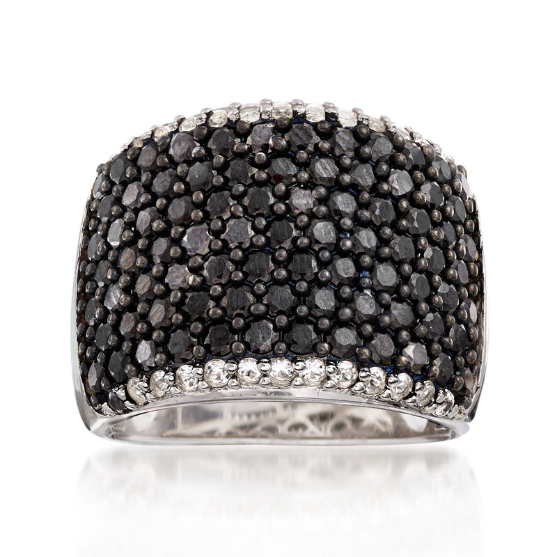 Sterling silver ring with black spinel and white topaz