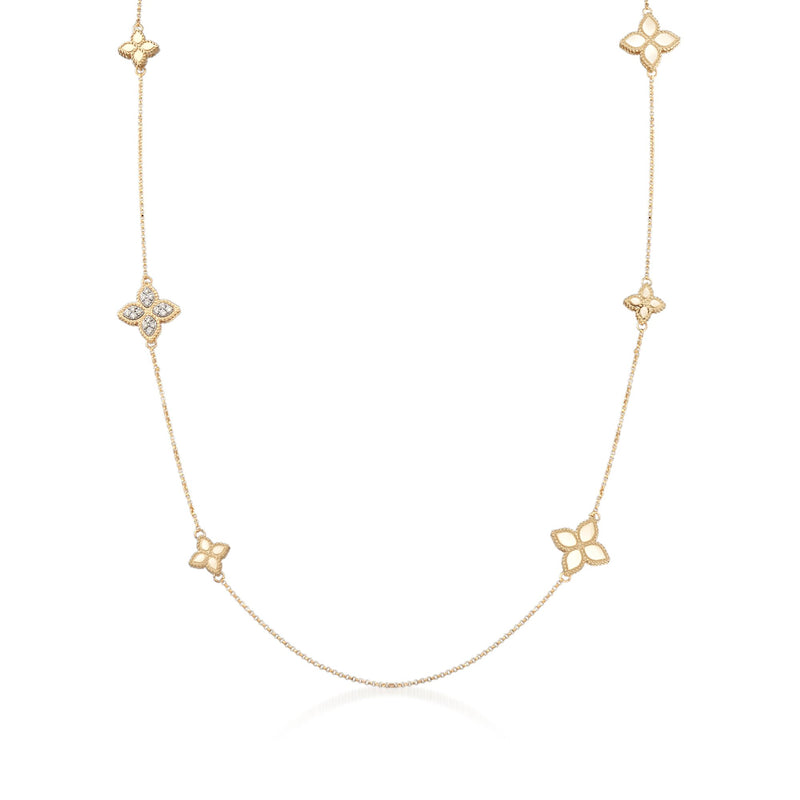 Roberto Coin two-tone gold diamond floral station necklace with five clover motifs