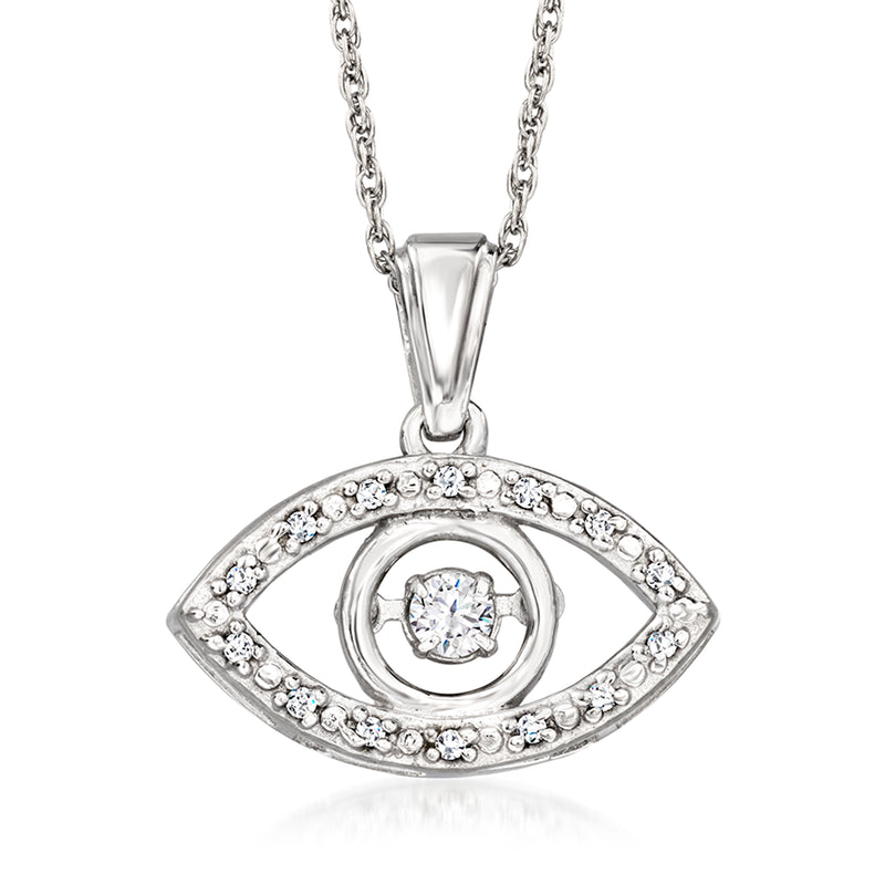 Sterling silver evil eye pendant necklace with round cubic zirconia center and halo