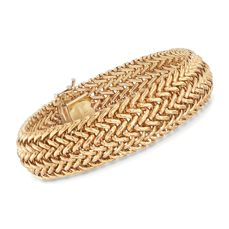14kt yellow gold woven-link bracelet with tightly interlaced chain links