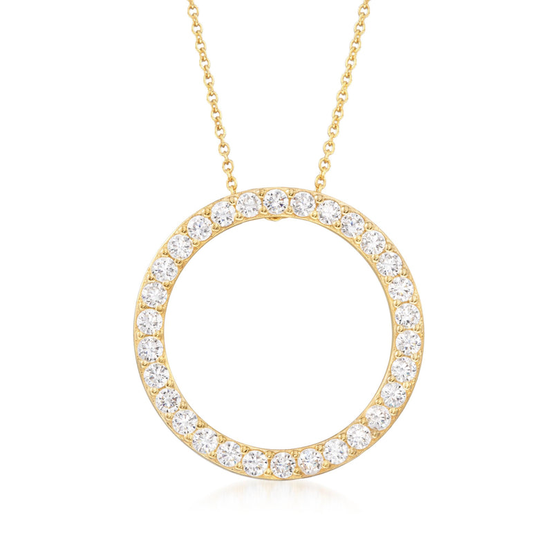 Gold over sterling pendant necklace with open CZ circle and round stone halo