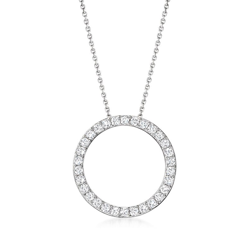 Sterling silver CZ eternity circle pendant on chain with pave stones