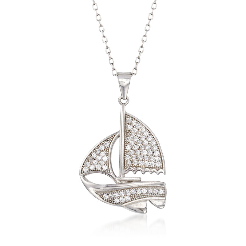 Sterling silver sailboat pendant necklace with CZ accents