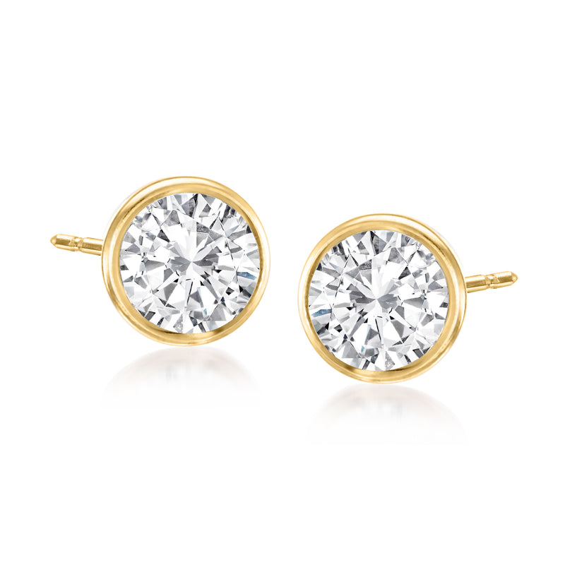 14kt yellow gold bezel-set diamond stud earrings, round stones