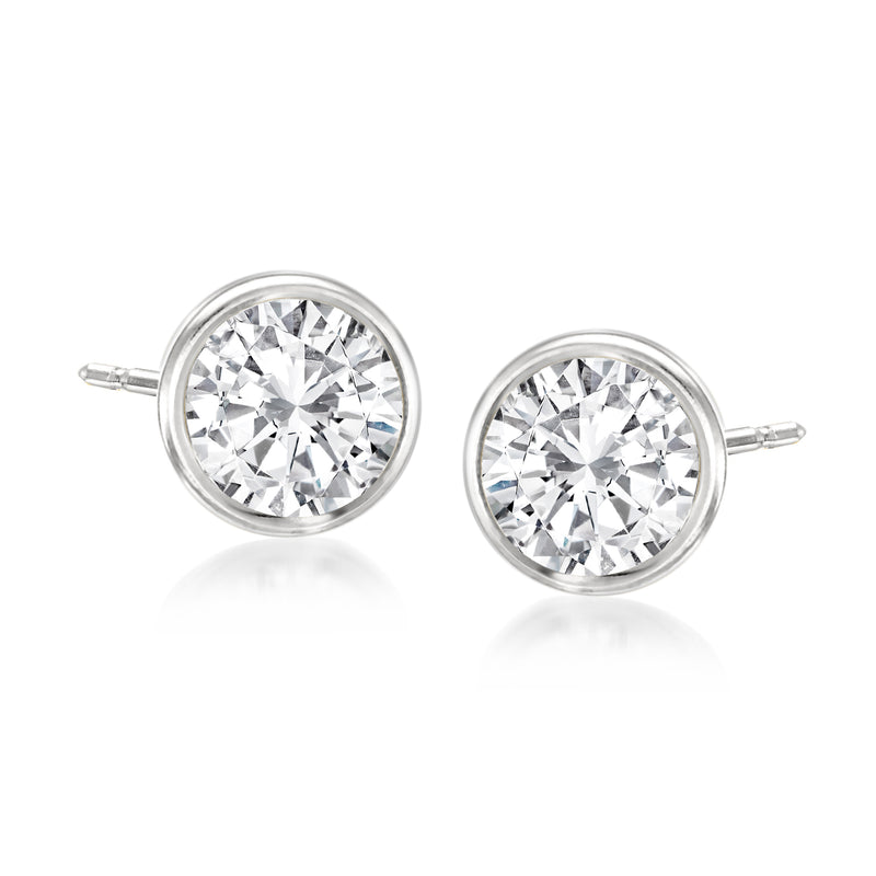 14kt white gold bezel-set diamond stud earrings with round center stones