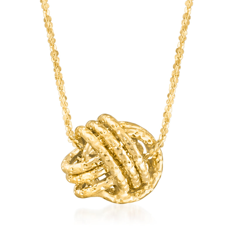 14kt yellow gold love knot pendant necklace with textured knot detail