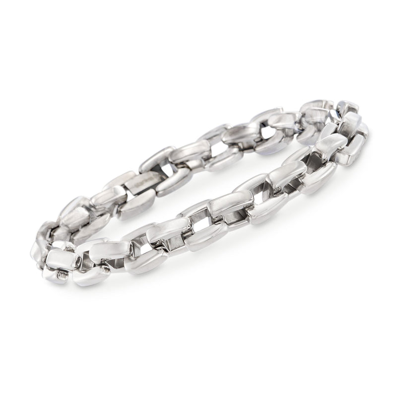 Men's stainless steel link bracelet with polished rectangular chain links