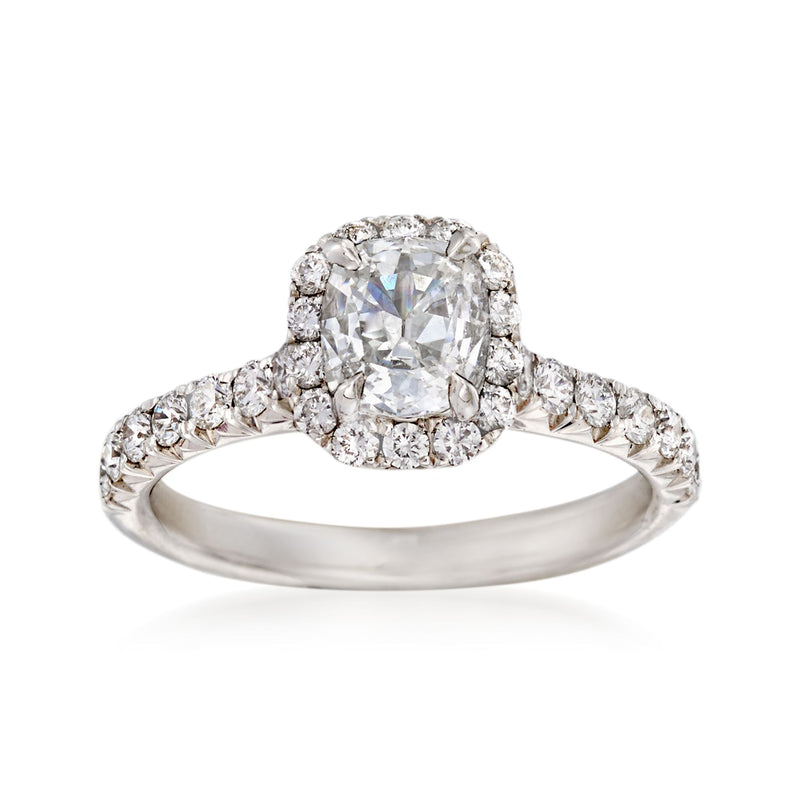Henri Daussi diamond engagement ring in 18kt white gold with cushion halo and pavé band