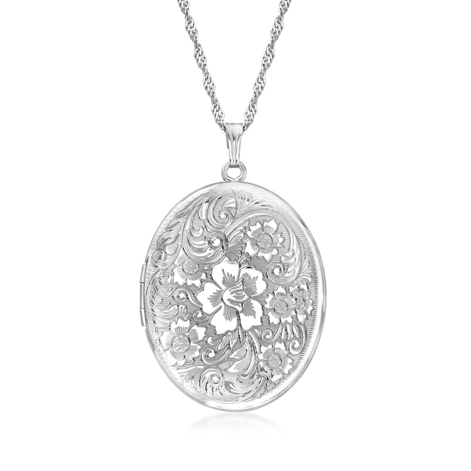 Sterling Silver Personalized Floral Locket Necklace