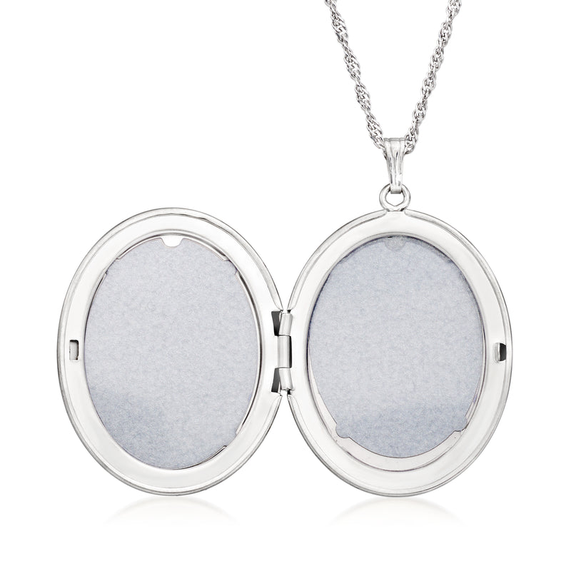Sterling silver oval locket necklace with blank insert panels and hinged frame