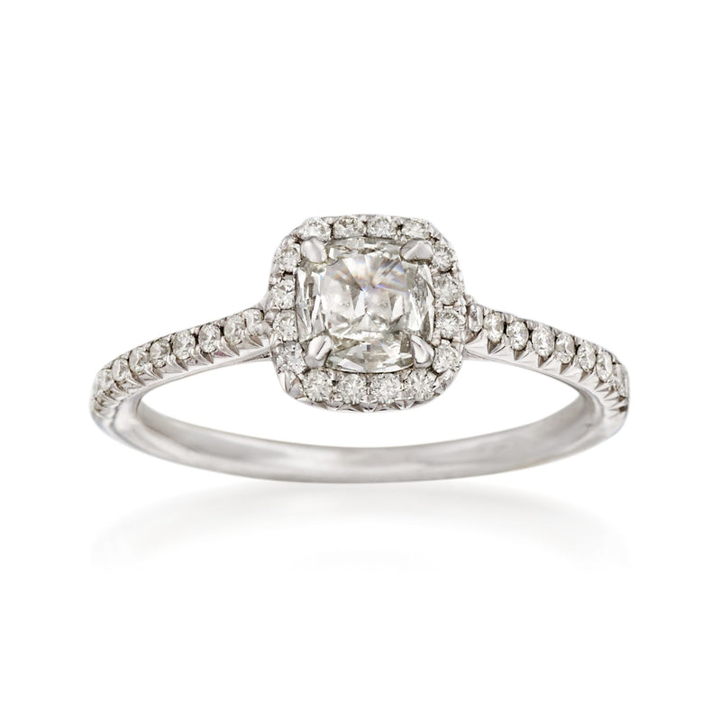 Henri Daussi diamond engagement ring in 18kt white gold with cushion halo, pavé band