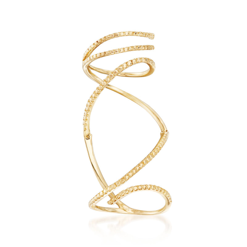 14kt yellow gold knuckle-wrap ring with open, crisscrossing bands