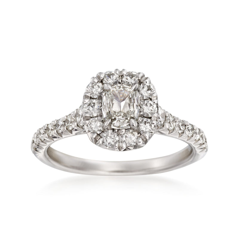 Diamond engagement ring in 18k white gold with halo and large center stone