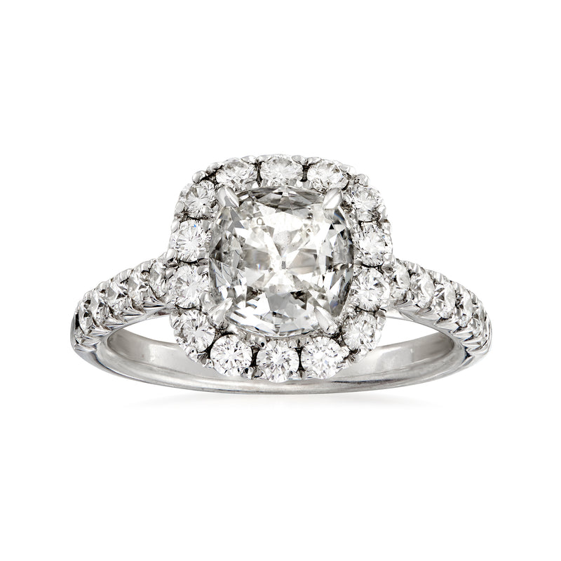 18kt white gold diamond engagement ring with round halo and large center stone