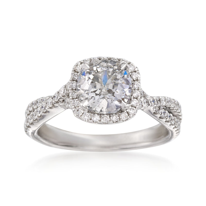 Henri Daussi white gold diamond engagement ring with cushion-cut center stone