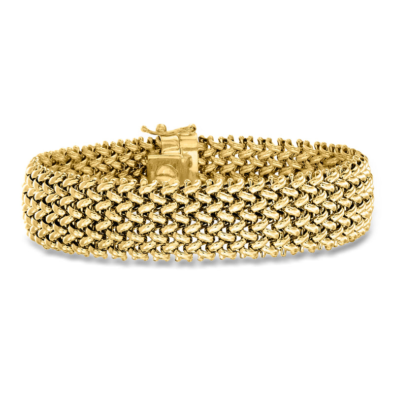 14kt yellow gold riso-link bracelet with hinged clasp, wide chain links