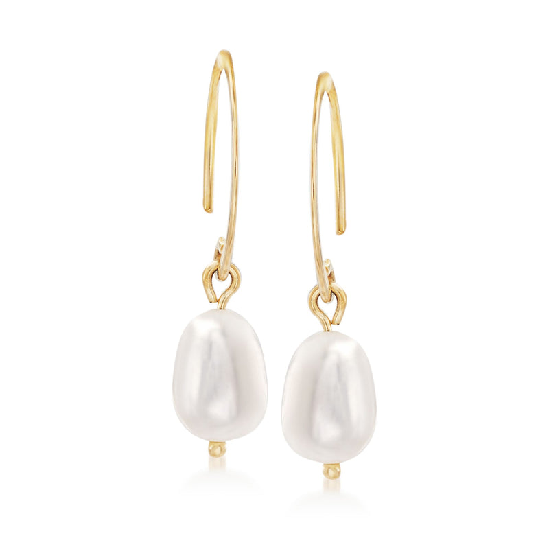 14kt yellow gold cultured pearl drop earrings with white pearl earwire hooks