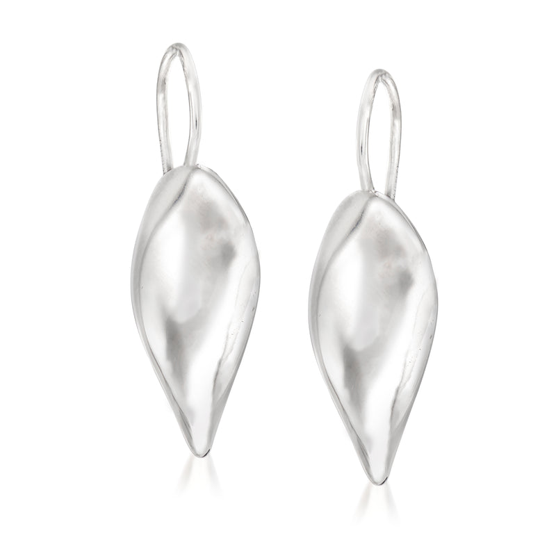 Polished sterling silver twisted oval drop earrings with loop hooks
