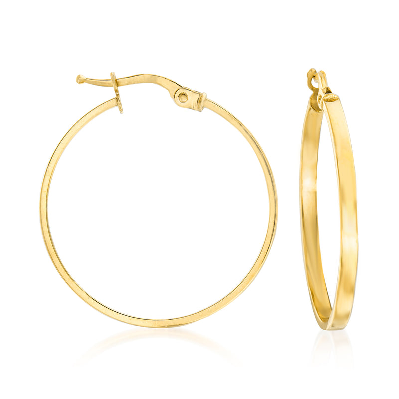 14kt yellow gold hoop earrings with hinge clasp and circular profile