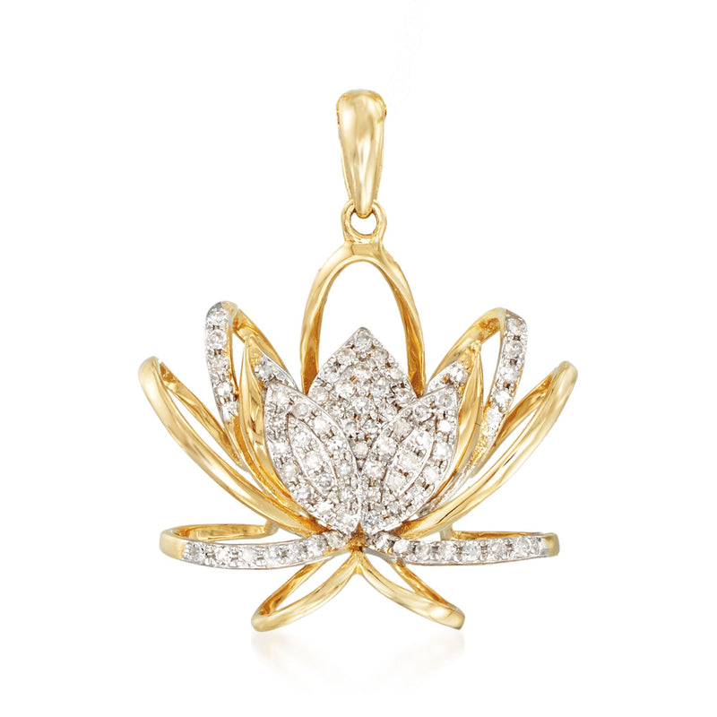 Lotus flower diamond pendant in 14kt yellow gold