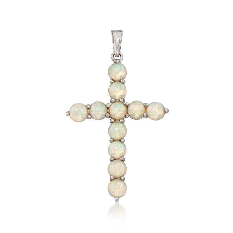 Sterling silver opal cross pendant with round cabochon beads