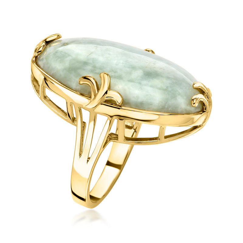 Gold-tone ring with open side setting and oval jade cabochon