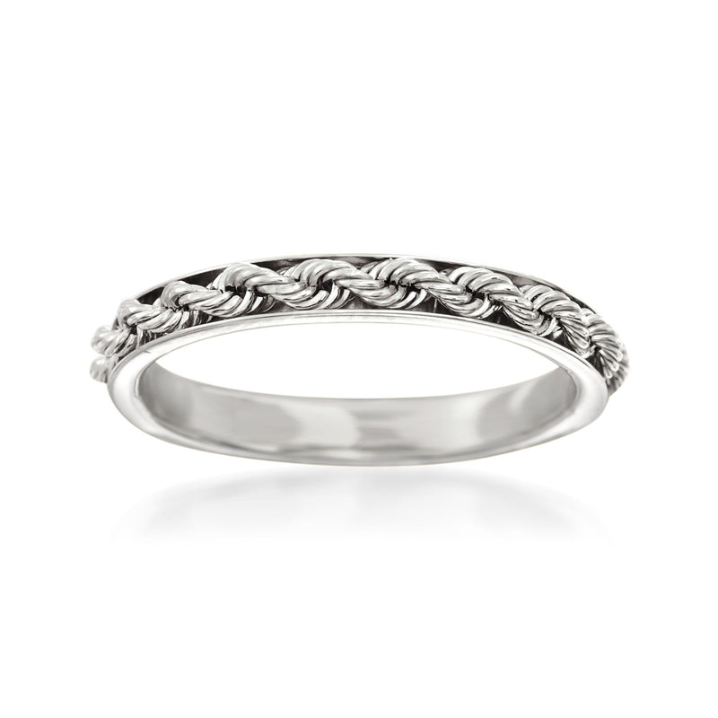 14kt white gold rope design ring with polished smooth band