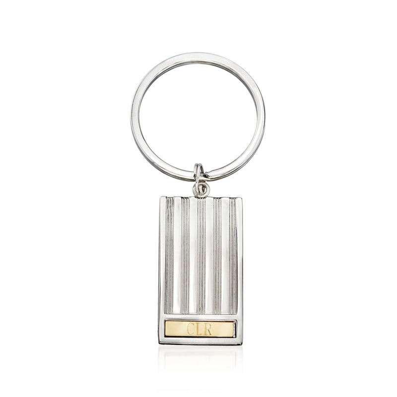 Sterling silver rectangle keychain with engraved initials on 14kt yellow gold plate