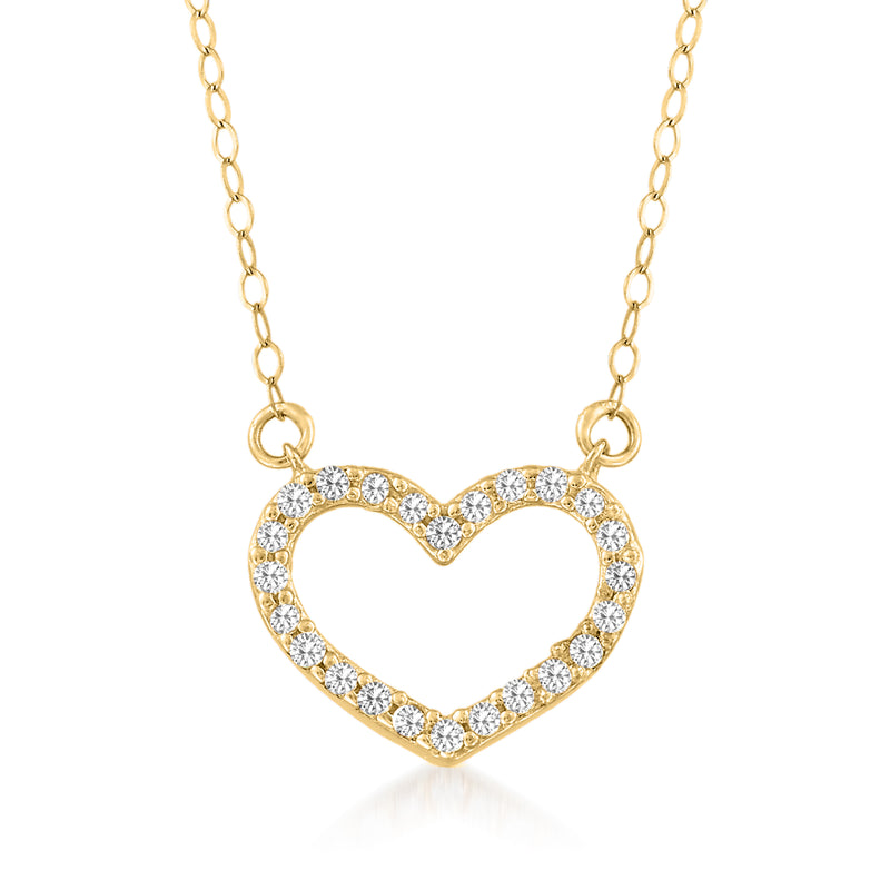 CZ heart necklace in 14kt yellow gold with pavé heart pendant