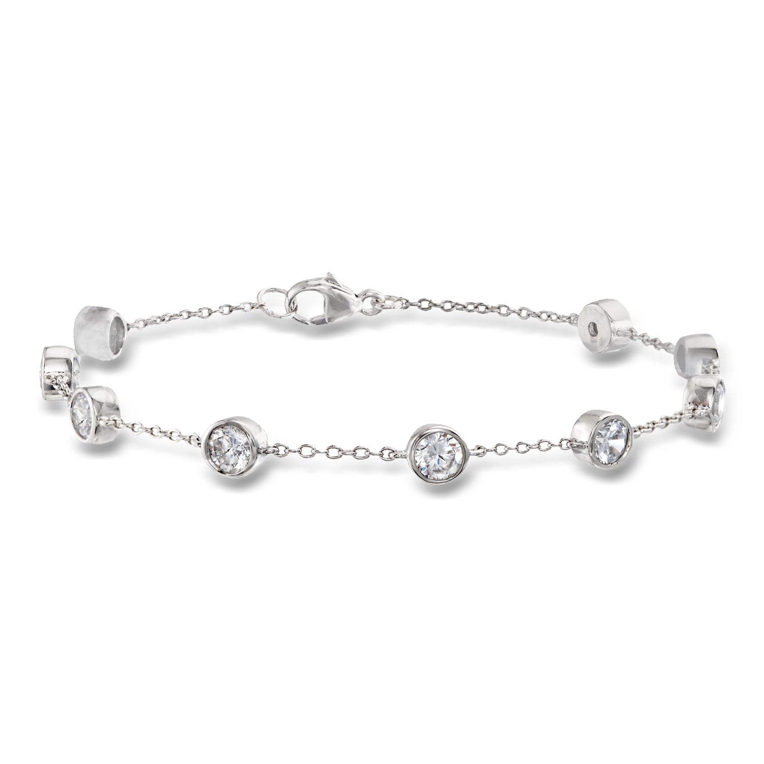 2.20 ct. t.w. Bezel-Set CZ Station Bracelet in Sterling Silver