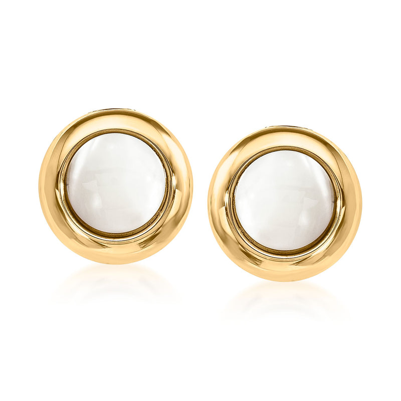 14kt yellow gold clip-on earrings with round mother-of-pearl inlets