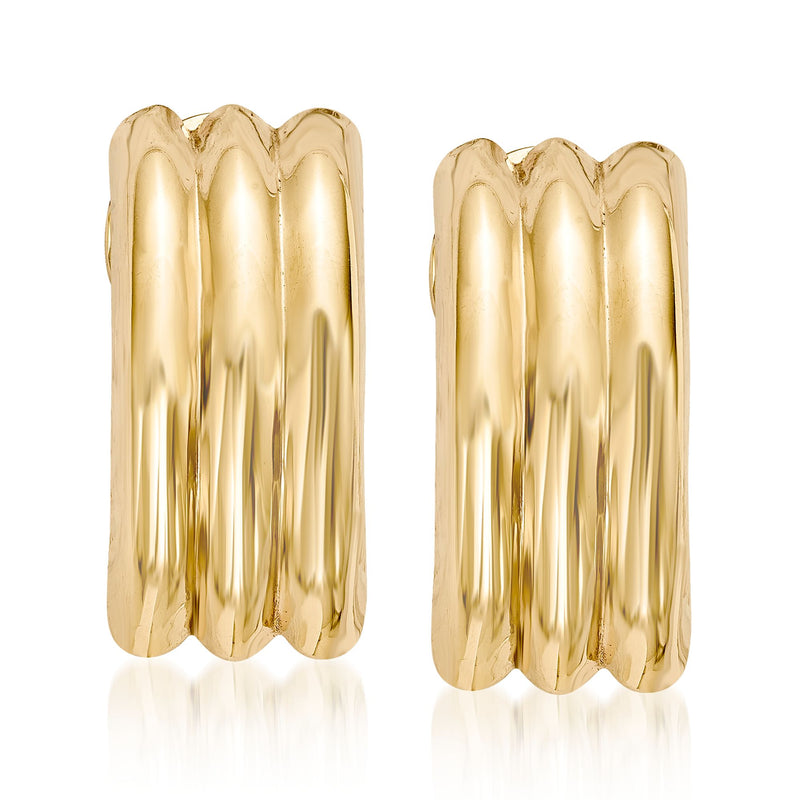 14kt yellow gold curved three-row clip-on earrings, polished shine