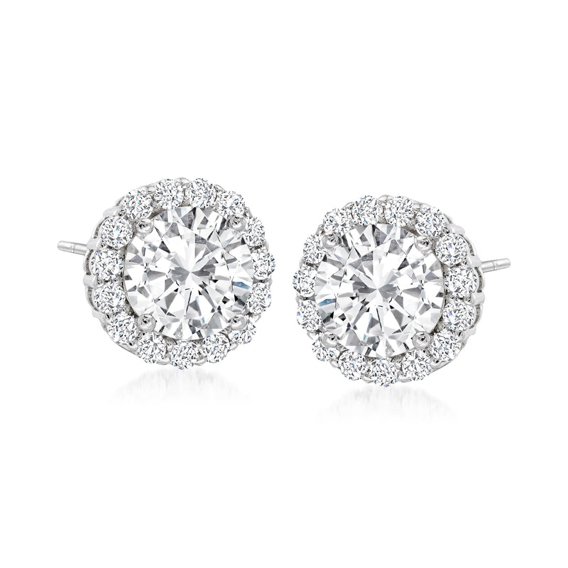 Round CZ halo stud earrings in sterling silver, with post backs