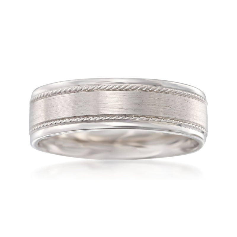 14kt white gold wedding ring with textured ridged bands