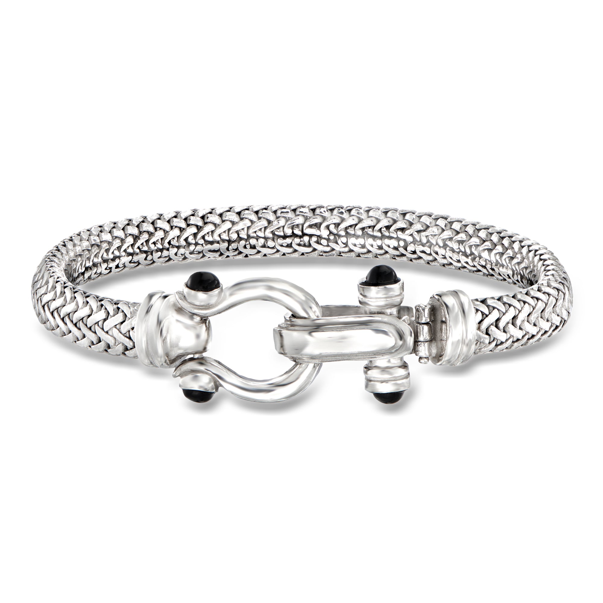 Italian Sterling Silver Horsebit Bracelet with Black Onyx
