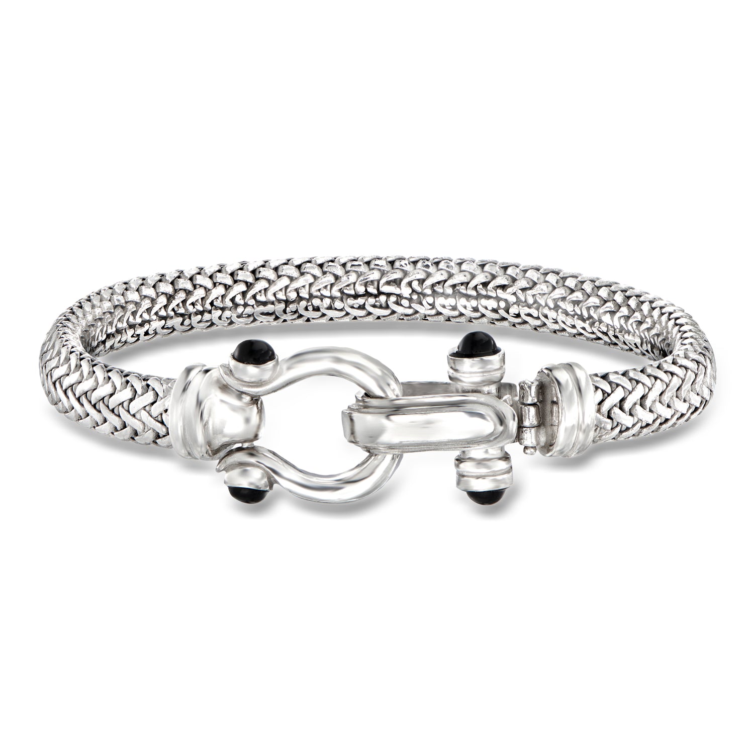 Italian Sterling Silver Horsebit Bracelet with Black Onyx