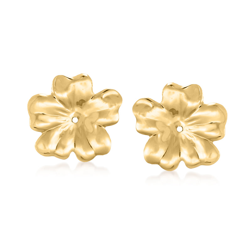 Gold flower earring jacket with scalloped petal shape and small central hole