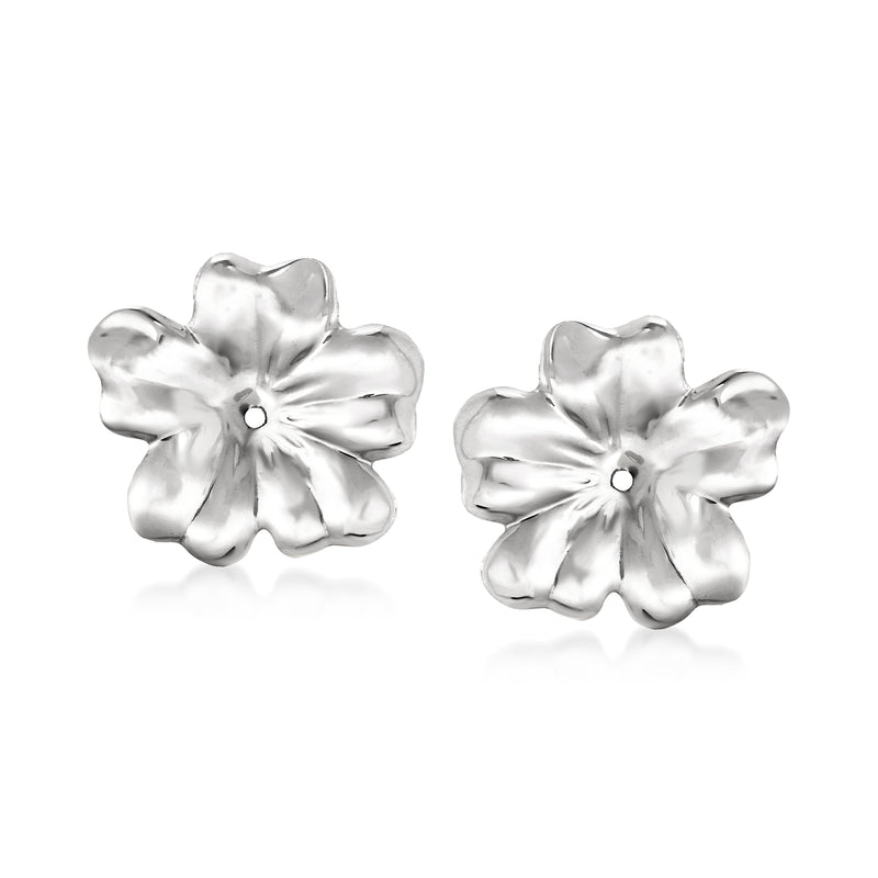 White gold flower petal earring jackets without center stones