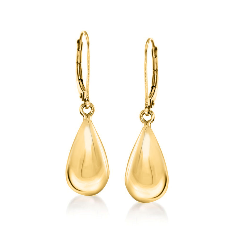 18kt yellow gold teardrop leverback earrings, polished teardrop drops