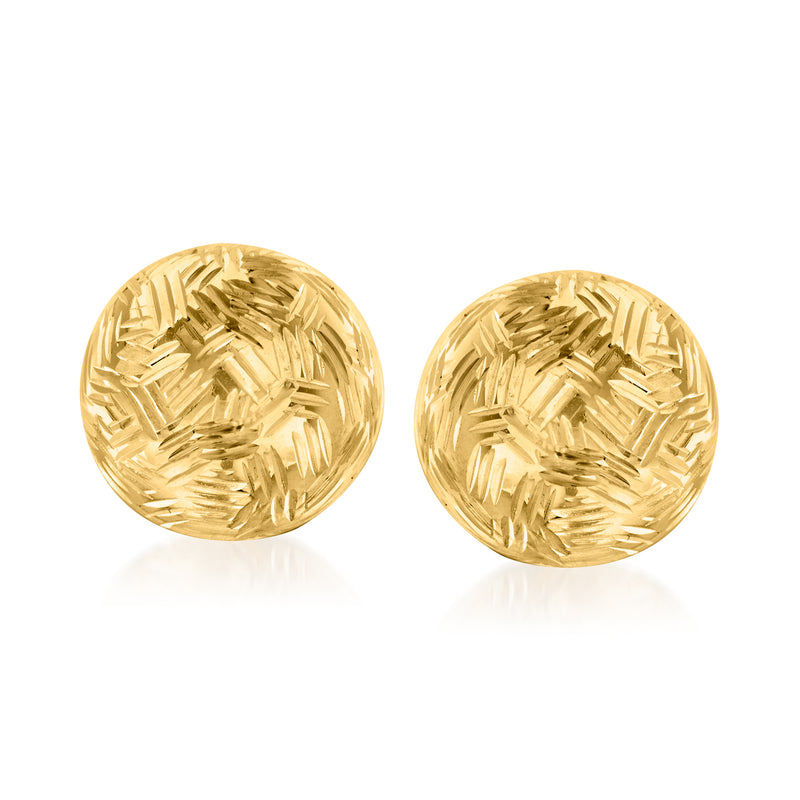 Yellow gold diamond-cut dome stud earrings, round textured posts