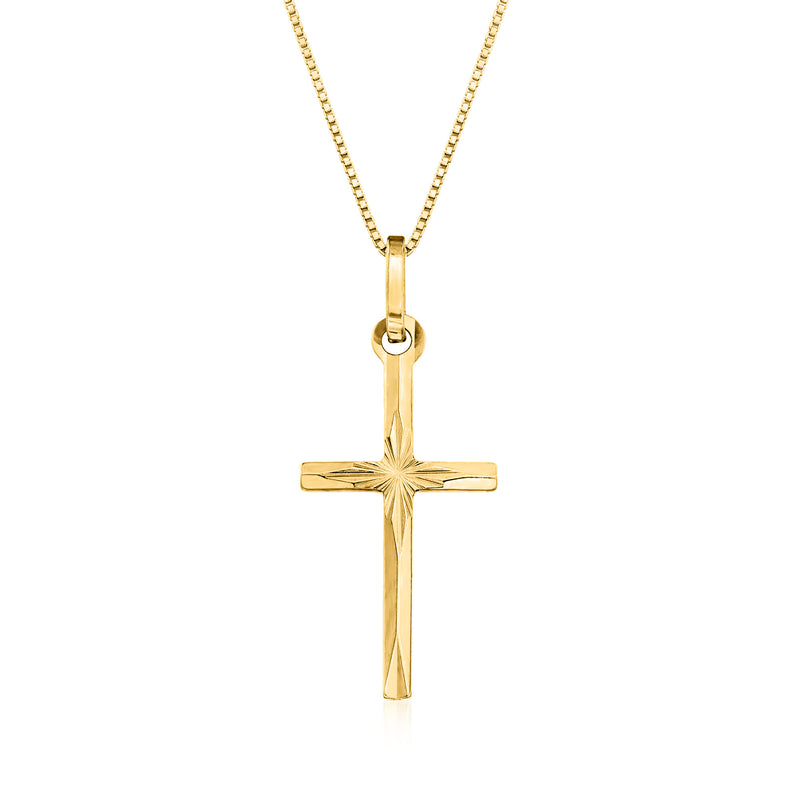 18kt yellow gold cross pendant necklace with diamond-cut detail
