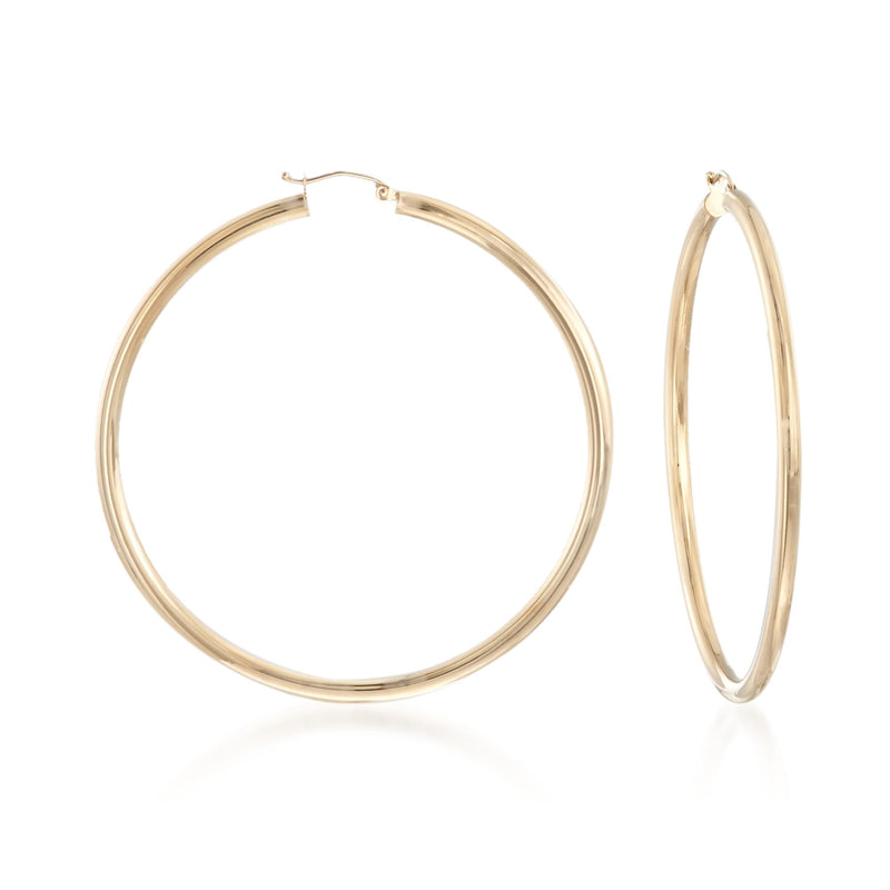 Extra large 14kt yellow gold hoop earrings, hinged closure, pair