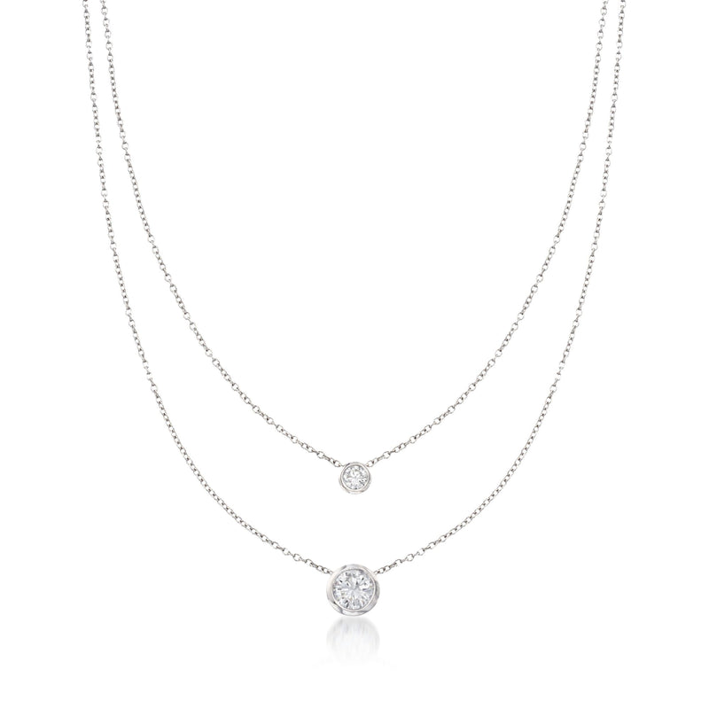 Sterling silver layered necklace with two round bezel-set CZ pendants