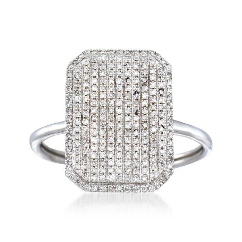 Pave diamond rectangle ring in 14kt white gold